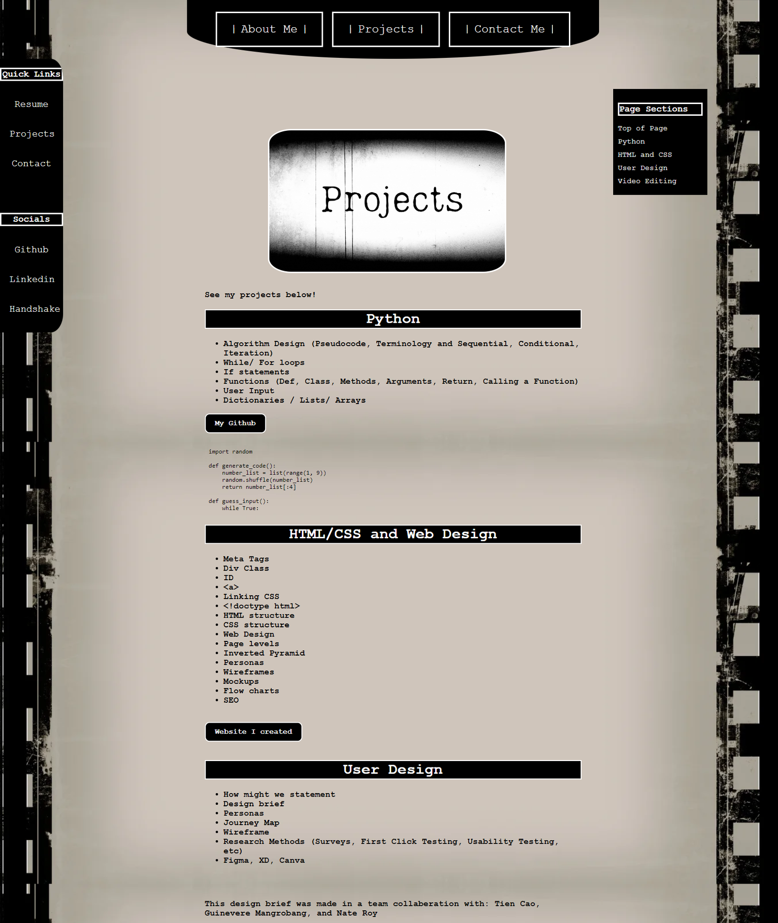 Portfolio projects page